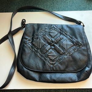 Black vintage style crossbody bag faux leather